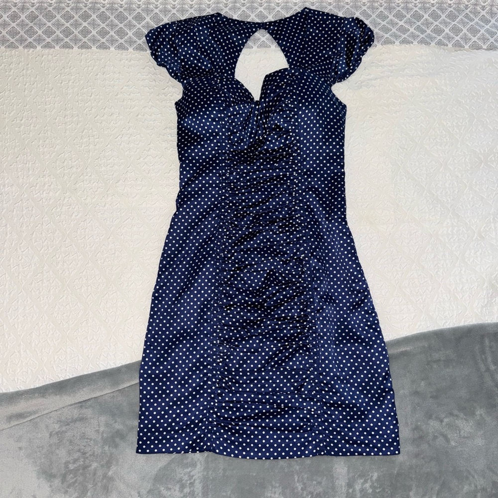 Guess Navy Blue Polka Dot Backless Dress